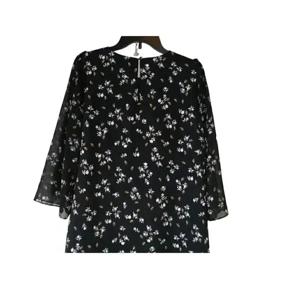 Ann Taylor Womens A-Line Dress Black Floral Button Loop Long Sleeve Size 8 - Picture 5 of 13